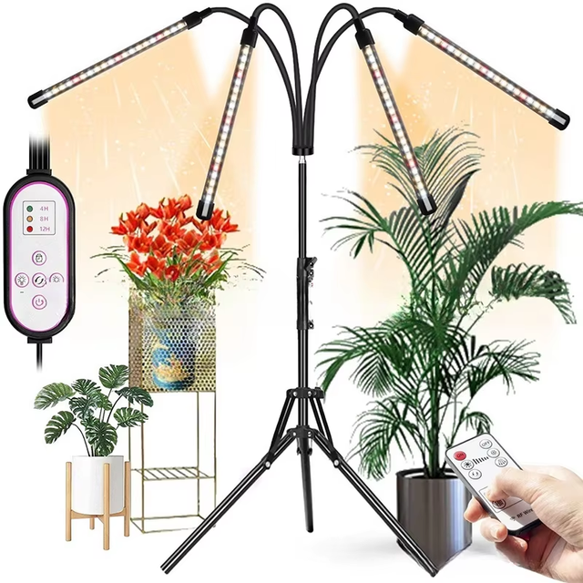 Joystar LED 4-Head Floor Grow Lights for Indoor Plants Bloom Support 3 Modes Remote Control 4/8/12H Timer Tripod Stand Wholesale