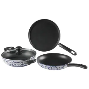 Hot Selling Huishoudelijk Aluminium Anti-Aanbakpak Inclusief Koekenpan/Pizzapan/Wok Kookgerei 3-delige Set