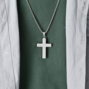 Collar con cruz martillada de acero inoxidable, colgante unisex, joyería de moda K PT523 - Product Image 2