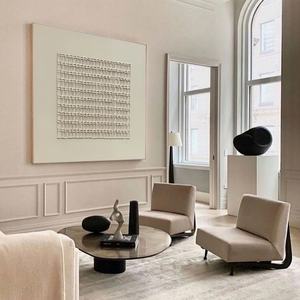 Toile d'art mural abstraite faite à la main, texture 3D grille beige moderne, style Wabi Sabi, nature morte, pour design d'intérieur de boutique, encadrée, décoration intérieure - Product Image 4