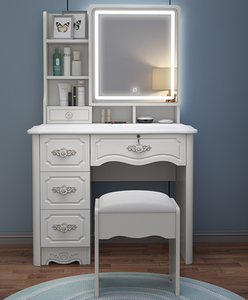 Gran oferta, mesa de maquillaje de tocador tradicional antigua, estante de almacenamiento <span class=keywords><strong>multicapa</strong></span> de madera maciza blanca de 4 cajones para dormitorio o escuela - Product Image 2