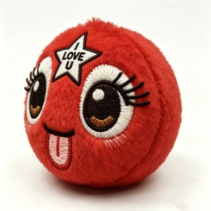 Peluche Rojo Personalizado con Lengua Fuera y Ojos Grandes, Juguete de Peluche Redondo Rojo con Bordado de Estrella y la Frase 'I Love U' - Product Image 3
