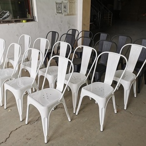 Chaise de salle à manger pour extérieur style industriel vintage empilable en fer <span class=keywords><strong>noir</strong></span> métal restaurant café bistro dîner - Product Image 2