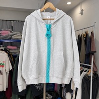 Hoodie streetwear pria model boxy longgar, bahan French Terry tebal dengan ritsleting besar, warna kontras, desain OEM ODM custom, polos, kasual high street.