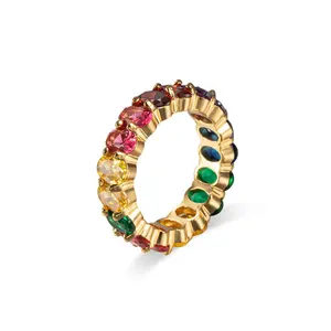 流行创意个性七彩锆石戒指黄铜精品珠宝戒指彩虹珠宝时尚戒指