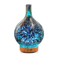 Diffuseur d'arômes en verre 3D avec base en bois grainé pour la maison et le bureau, avec lumières LED colorées