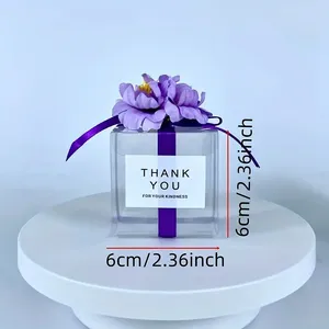 Romantic Transparent PVC Candy Boxes Creative Square 1mm Thick Paper Gift Packaging Floral Ribbon Wedding Decoration Food Use - Product Image 6