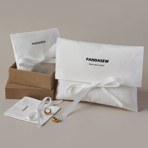 PandaSew Custom Logo <b>White</b> Cotton <b>Envelope</b> Jewelry Bag for Ring Earring Bracelet Necklace Hairpin Packaging Jewelry Pouch - Product Image 3