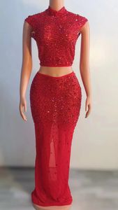 Vestidos Mujert sexy Strass-Top lange Röcke <span class=keywords><strong>2</strong></span>-teiliges Outfit-Set Cocktail Bankett Abendkleid Damen Nachtclub Party-Kleid - Product Image 2