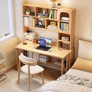 6011 Solid Wood <b>Desk</b> With Bookshelf Integrated Foldable Computer Writing Table For Small Apartment Children Study Modern <b>Simple</b> - Product Image 2