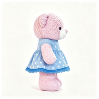 Adorable Ours en Peluche à Texture Bouclée avec Robe à Manches Courtes à Pois et Bordure en Dentelle, Jouet en Peluche Doux