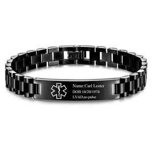 Bracelet d'identification médicale en acier inoxydable, maillons courbes de 10 mm, gravé et personnalisé, bijou unisexe pour usage quotidien - Product Image 4