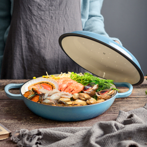 INS <span class=keywords><strong>30</strong></span> <span class=keywords><strong>cm</strong></span> dégradé émail <span class=keywords><strong>fonte</strong></span> ustensiles de cuisine robuste antiadhésif fruits de mer marmite fours néerlandais pour cuisine métal matériel - Product Image 4