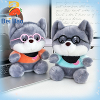 Peluche Husky Gris Kawaii avec Lunettes, Jouet en Peluche Chien Moelleux, Vêtements Personnalisés, Logo OEM, En Stock pour Enfants