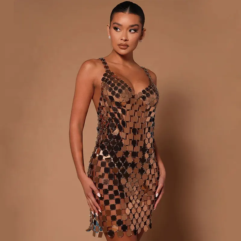 Wholesale Custom Women Exotic Sexy Elegant Luxury Glitter Mirror Evening Dress