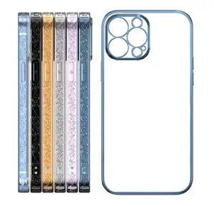 New Luxury Electroplated Mobile Back Cover Transparent TPU Chrome Edges Flower Texture Phone Case For Iphone 12 13 Pro Max