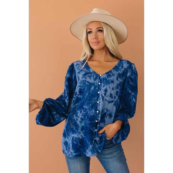 TD Aniston Loose-Fitting Blouse with Balloon Sleeves Ruffled Collar Vintage-Inspired Denim for Casual Party Outfit Free Size