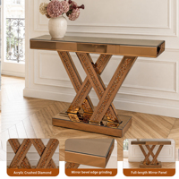 Console d'entrée moderne avec plateau en bois de chêne, incrustation de diamants brisés, verre miroir brun, hauteur réglable - OE HOME Glam Decor
