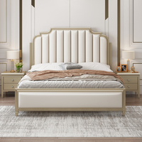 Lit double moderne minimaliste nordique en bois massif, style campagne américaine, cuir, luxe léger, pour chambre principale