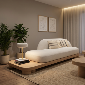 Modern Minimalist Teak <b>Sofa</b> <b>Set</b> with Wooden Platform for Living Room - Product Image 3
