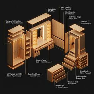 <span class=keywords><strong>Armadio</strong></span> Moderno e Resistente in Legno per Camera da Letto, <span class=keywords><strong>Cabina</strong></span> <span class=keywords><strong>Armadio</strong></span> a Forma di U - Product Image 6
