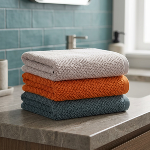 Serviettes de cuisine en tissu éponge tissé écologiques à séchage rapide, forme rectangulaire, lavables en machine, coton, orange, gris, bleu - Product Image 1