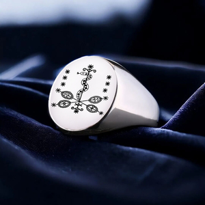 Anello in Acciaio Inossidabile R153 con Simboli Veve, Sigillo Vodou Lwa Loa <span class=keywords><strong>Ti</strong></span> Jean Petro, Incisione Laser Voodoo, Amuleto Talismano, Gioiello - Product Image 1