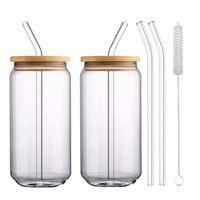 <strong>Best</strong> <strong>Selling</strong> 12oz 400ml Mini Small Blank Beer <strong>Soda</strong> Can Shaped Glass Cup with Bamboo Lid and Glass Straw