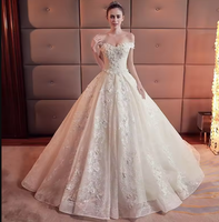 Robe de mariée NDB10376 Champagne, traîne, nouvelle collection automne, épaules dénudées, grande taille, style coréen, simple et élégante, robe de mariée