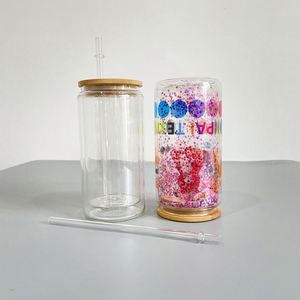 Vasos de Cerveza Transparentes de Doble Pared con Forma de Bola de Nieve para Sublimación, de 12oz, 15oz y 20oz, con Orificio Preperforado y Tapa de Bambú - Product Image 4