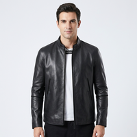 Veste en cuir PU noir pour homme, col montant, fermeture éclair, coupe ajustée, décontractée, pour l'hiver, extérieur uni, séchage rapide, satin de haute qualité