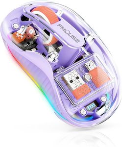 เมาส์ออปติคอลแบบชาร์จไฟได้ RGB โปร่งใส เมาส์สำหรับเล่นเกมแบบมีสายและไร้สาย ออกแบบตามหลักสรีรศาสตร์สำหรับแล็ปท็อปและคอมพิวเตอร์ตั้งโต๊ะ - Product Image 1