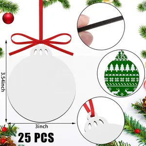 Sublimation Ornament Personalized Wood Round Blank Christmas Hanging Ornaments Discs With Rope For Xmas Ornament DIY Decor