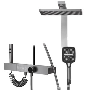 ชุดฝักบัวทรงสี่เหลี่ยมทันสมัย พร้อมหน้าจอแสดงอุณหภูมิ ติดตั้งแบบฝัง สีเทากันเมทัล เคลือบสีอบด้วยระบบดิจิตอลเทอร์โมสตัท - Product Image 4