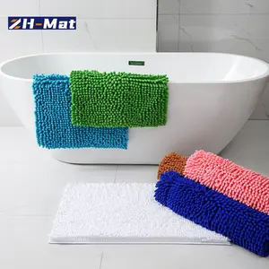 Custom Chenille Bath Mats Anti-Slip Fluffy Plush Shaggy Microfiber Absorbent Rugs PVC Backing Bathroom Floor Doormat Carpet