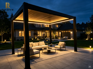 Pergola moderne en aluminium RKOVE, revêtement noir en poudre, rectangulaire, pour extérieur, couverture de jardin, résistante aux intempéries - Product Image 1