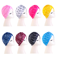 Topi Turban Lipit Motif Paisley dengan Ikat Depan, Bahan Lembut dan Elastis, Penutup Kepala Warna Solid, Bandana untuk Wanita, Penutup Rambut untuk Kemoterapi