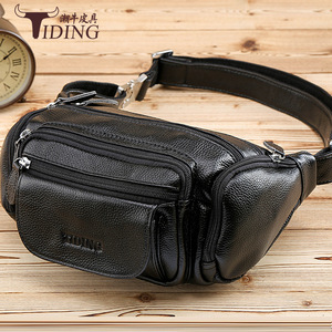 Tiding - Riñonera de Cuero Genuino para Hombre, Bolso de Pecho Antirrobo, Diseño Casual, Color Sólido 3046 - Product Image 1
