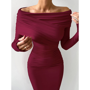 Personalizzato OEM di alta qualità autunno e inverno nuovo arrivo Design senso colletto a una linea cento stretto di nicchia abiti lunghi Sexy semplici - Product Image 6