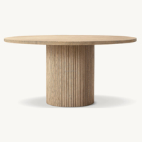 Table de salle à manger ronde en chêne naturel de qualité supérieure, style moderne minimaliste, piétement cylindrique cannelé, table de banquet artisanale pour hôtel, villa, maison