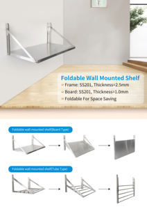 Fidyבאו נירוסטה צינור פלדה בסגנון קיר מותקן מדף עבור מלון מסעדה חדר אמבטיה מתקפל כבד - Product Image 3