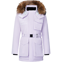 Manteau de parka d'hiver épaissi pour femmes col à capuche rempli de duvet chaud tissu de canard coupe-vent capuche en fourrure détachable longue Ski Snowboard
