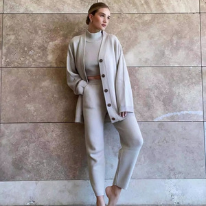 Custom <strong>Jumper</strong> 3 Piece Knitted Cashmere Set Sweater <strong>Sexy</strong> High Neck Vest Long Pant Cardigan Knitwear Plus Size <strong>Women</strong> Sweater Set - Product Image 3