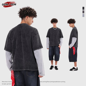 Camiseta Vintage Lavada con Contraste de Color, Efecto de Dos Piezas, 275 gramos, 100% Algodón, Lisa, Holgada, de Manga Larga para Hombre, para Otoño - Product Image 3