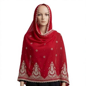 Pañuelo Hijab de Chifón para Mujer al por Mayor con Borde Bordado de Margaritas y Pedrería, Ligero, Transpirable y Suave, OEM ODM - Product Image 1