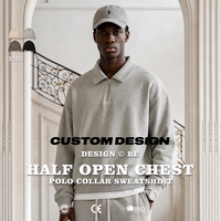 Pull-over col polo demi-zip en coton riche 320G pour homme, coupe ample, personnalisable avec logo et marque privée, disponible en quatre couleurs pour l'automne