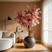 Nouvel Arbre Artificiel Haut de Gamme en Plastique, Fleur de Cerisier Rose de 220 CM, Grand Modèle d'Intérieur pour Décoration Maison, École, Fête, Mariage, Magasin