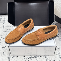 Mocassins en daim bicolore pour femmes, à lacets, bout plissé, chaussures bateau à enfiler, talon bas carré, confort décontracté, luxe, chaussures pour hommes