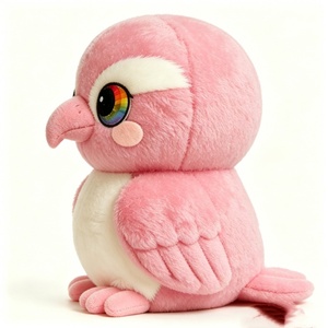 ตุ๊กตานกสีชมพูน่ารักแบบกำหนดเองได้ ตุ๊กตาขนนุ่มฟู ตาสีรุ้ง นกนั่งท้องขาว - Product Image 3