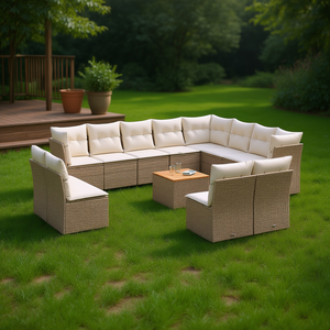 Conjunto de Sofás de Jardín de Ratán Beige, Más de 10 Plazas, Muebles de Exterior Resistentes a la Intemperie, Diseño Contemporáneo - Product Image 2